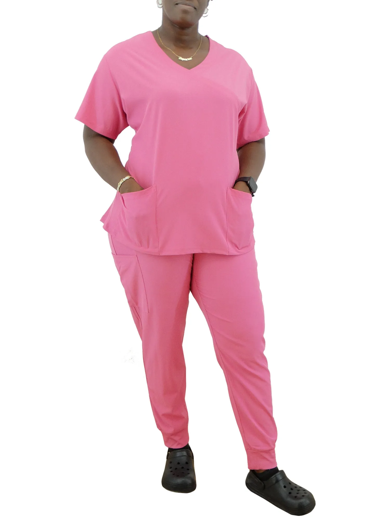 1503HOTPINK, Just Scrubs, 2pc Jogger Pants Scrub Set-Hotpink (S-2XL)