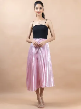 Baby Pink Flared Skirt with Accordion Pleats