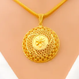 Beaded Floral Net 22K Gold Pendant