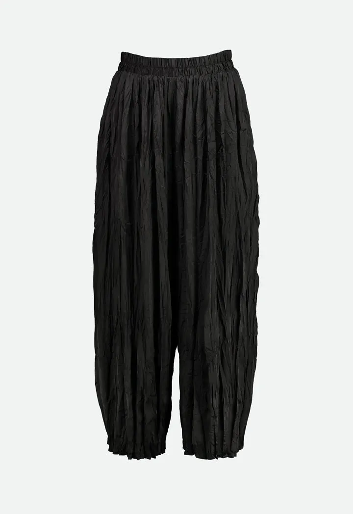 Black Crinkle Wide Leg Trouser