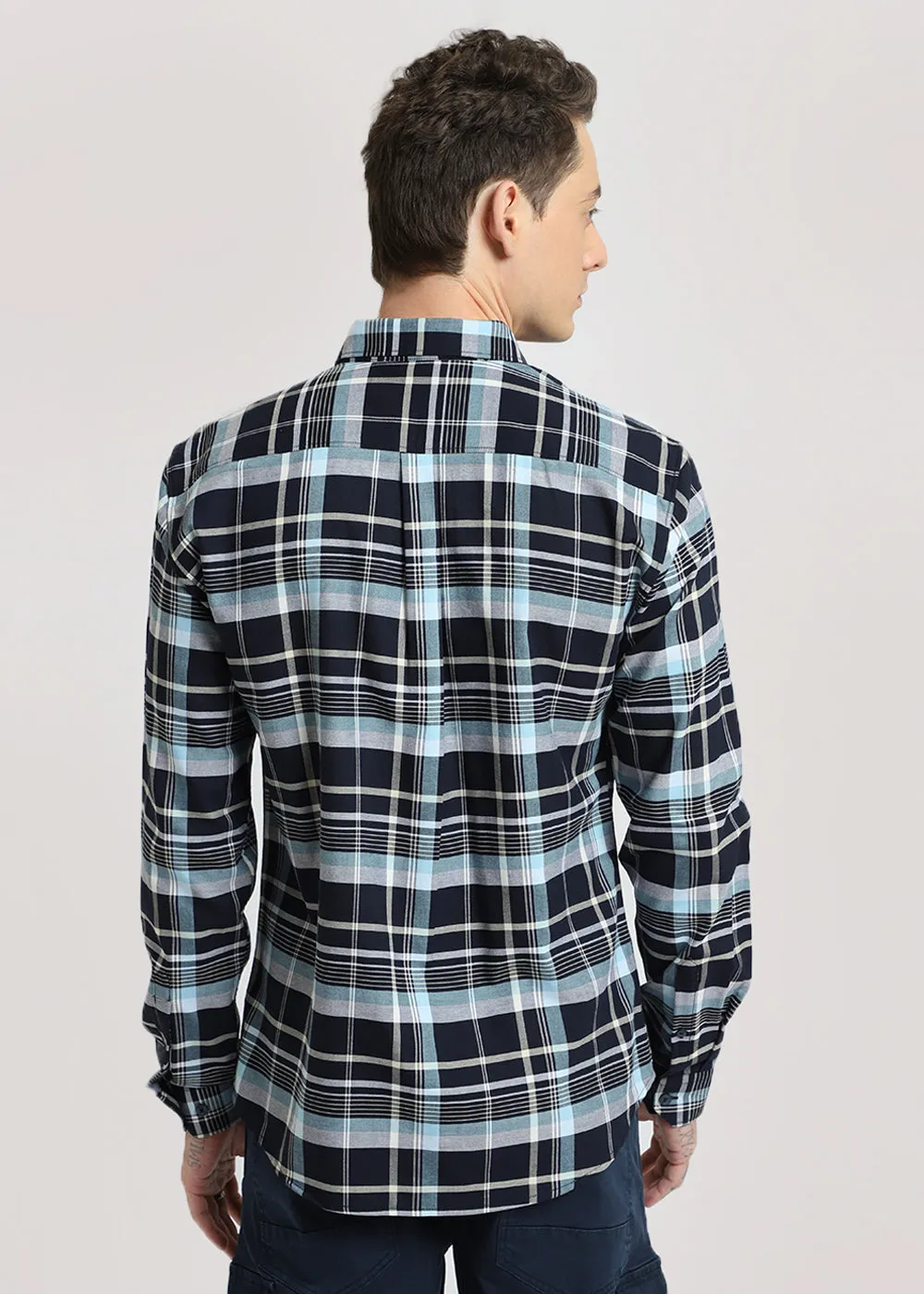 Blue Plaid Cotton Check Shirt