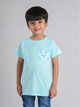 Boys Aqua Blue Cotton T-shirt