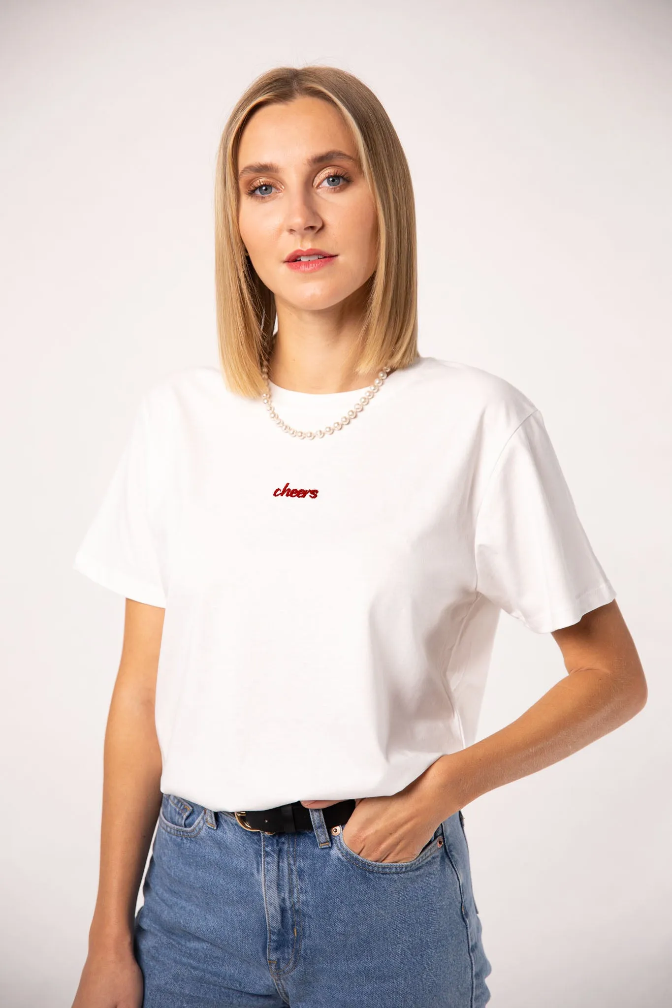 Cheers Collection | Besticktes Frauen Oversized Bio Baumwoll T-Shirt