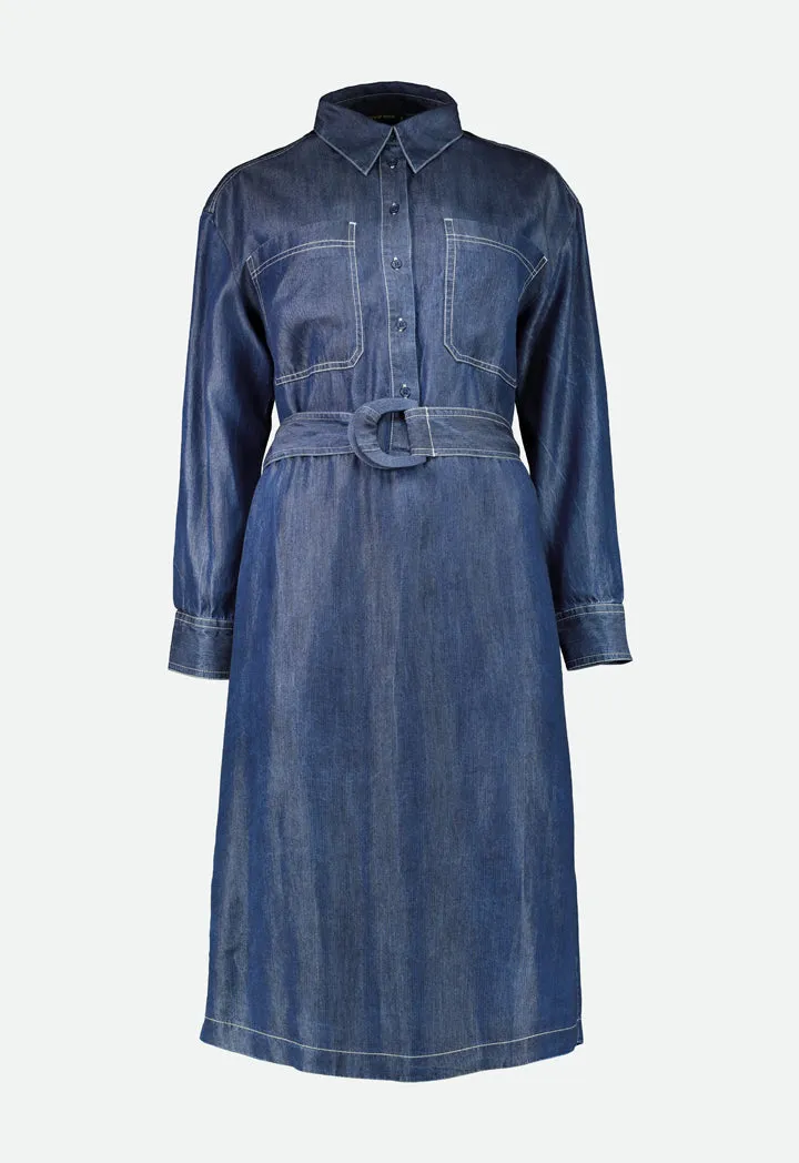 Dark Denim Belted Shirt Dress