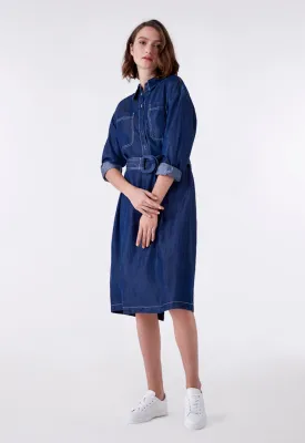 Dark Denim Belted Shirt Dress