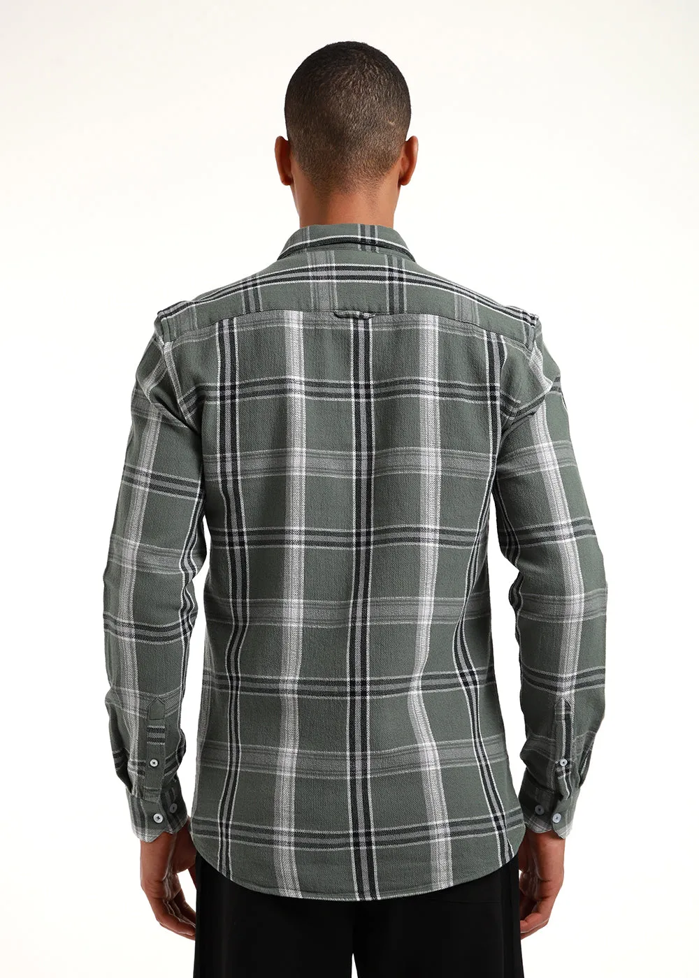 Dobby Check Olive Green Shirt