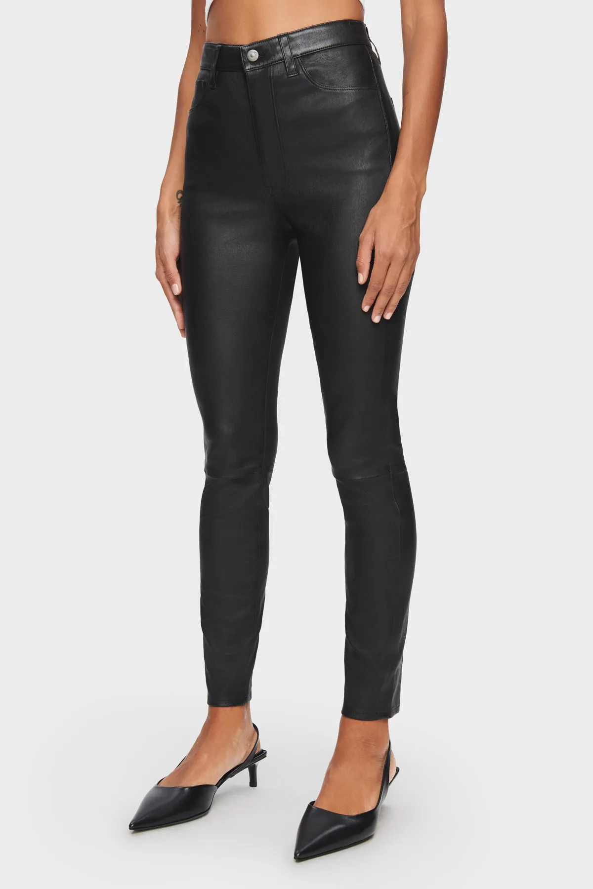 DSTLD Women's SCLPT Leather Ankle Jean in Black