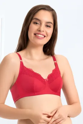 every de Lace Contour Non-Padded Non-Wired Full Cover Bra - Crimson