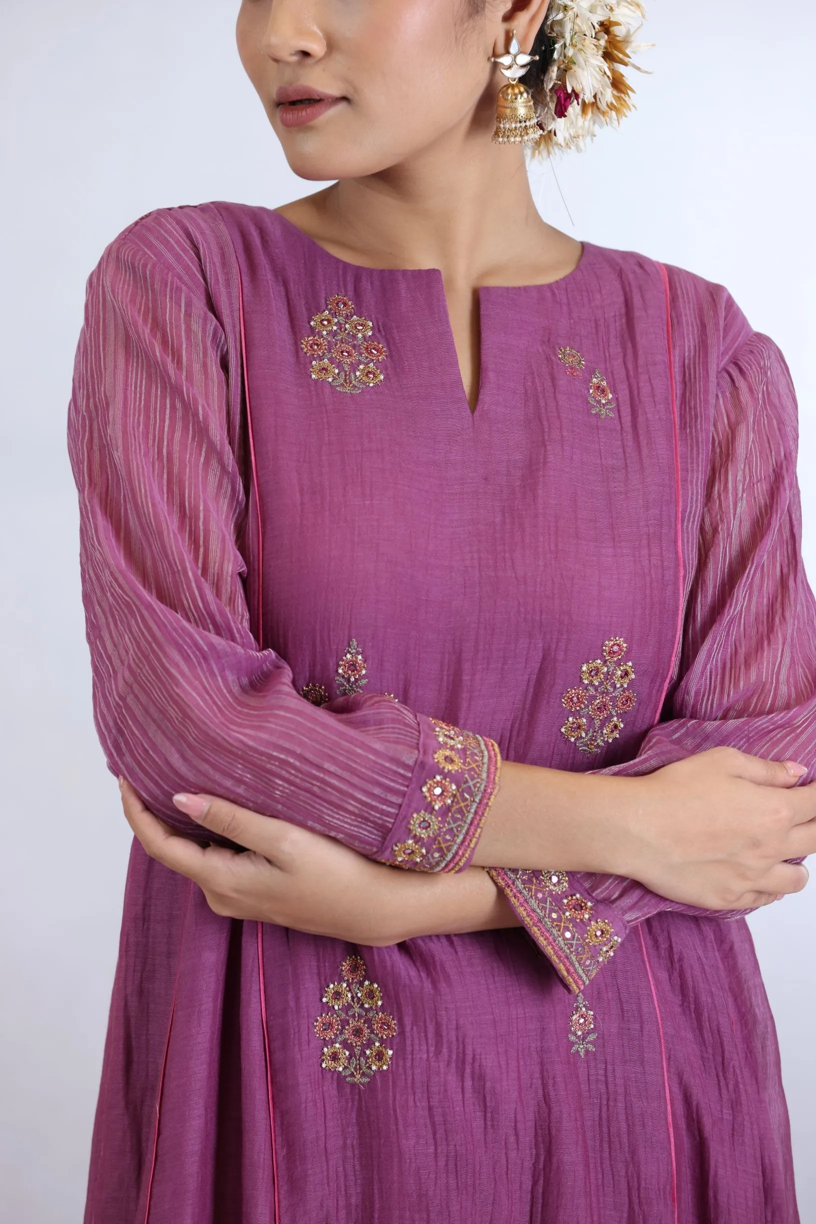 FALAK PANELLED KURTA SET - PURPLE