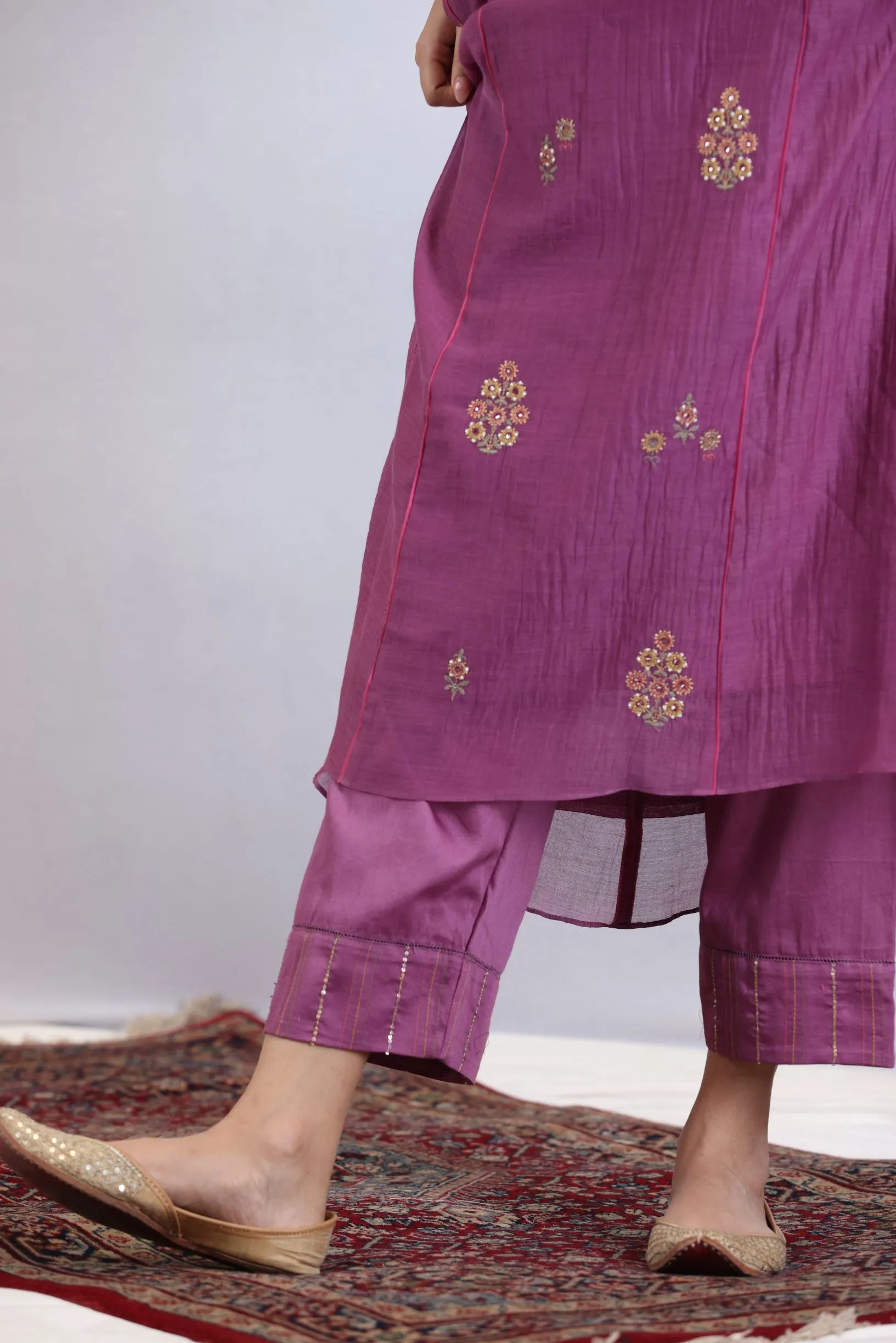 FALAK PANELLED KURTA SET - PURPLE