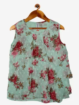 Girls Floral Printed Georgette Sleeveless Top