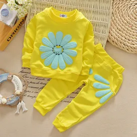 Girls Flower Image Top And Pants 2 Pcs Set