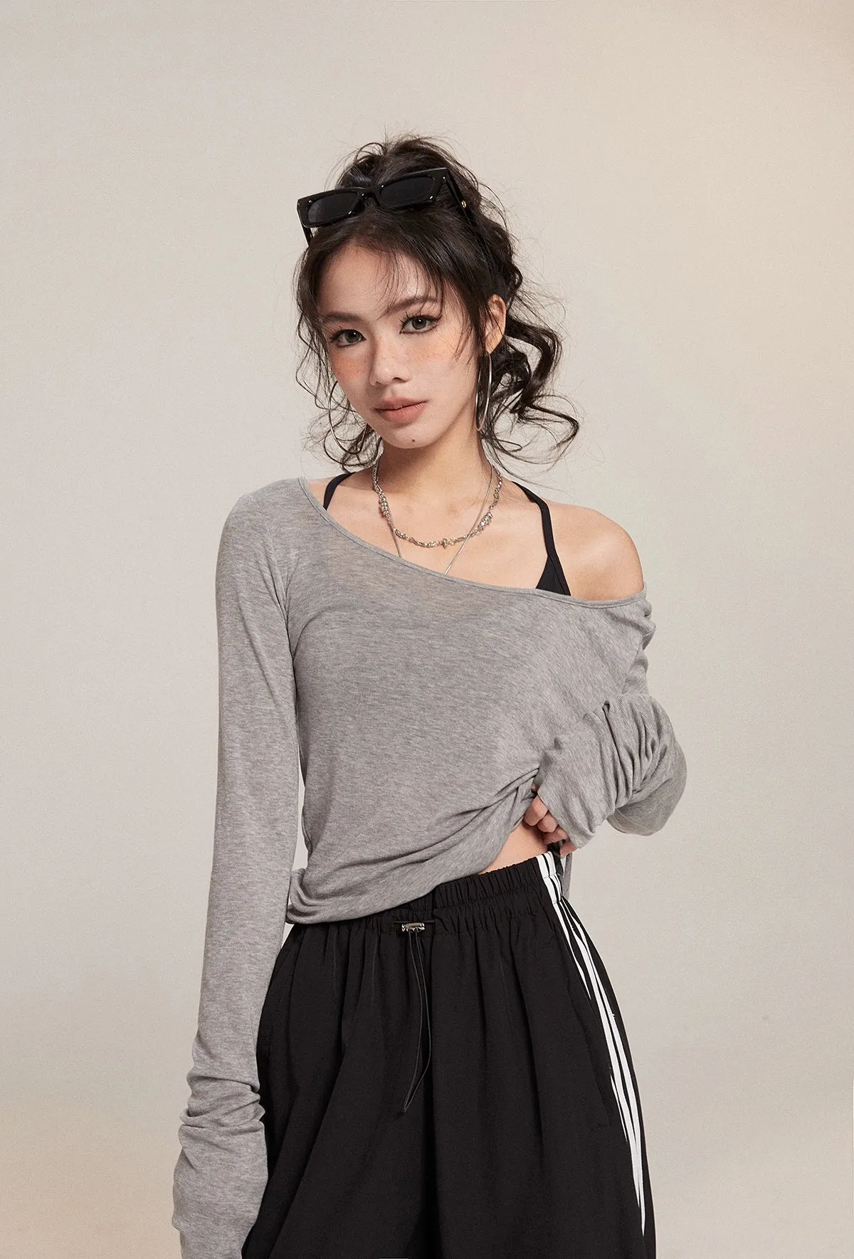 Long Sleeve Scoop Neck Soft Jersey Top