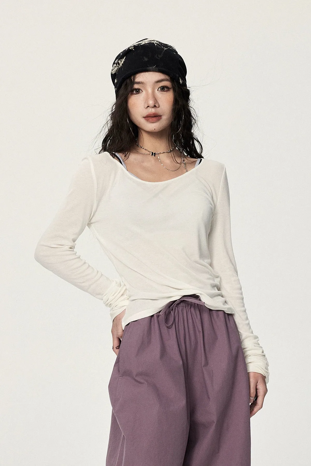 Long Sleeve Scoop Neck Soft Jersey Top