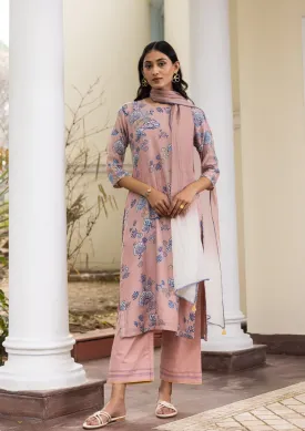 Oyster Pink Floral Kurta Set