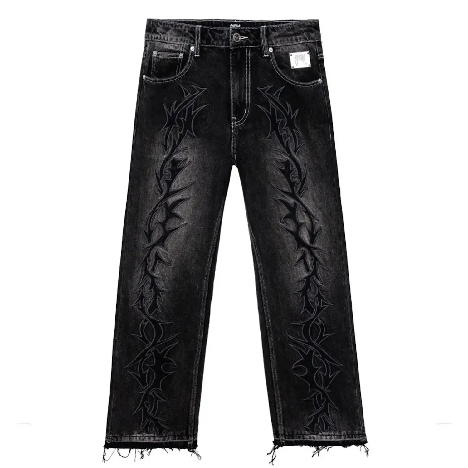 Stylish Washed Black Revenge Thorns Denim Pants