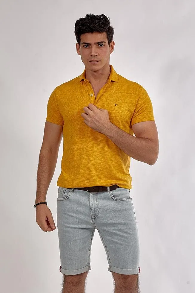 Short Sleeve Textured Polo Shirt MUSTARD