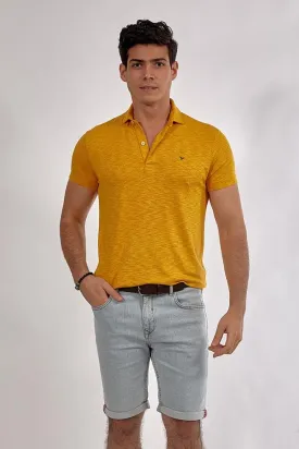 Short Sleeve Textured Polo Shirt MUSTARD