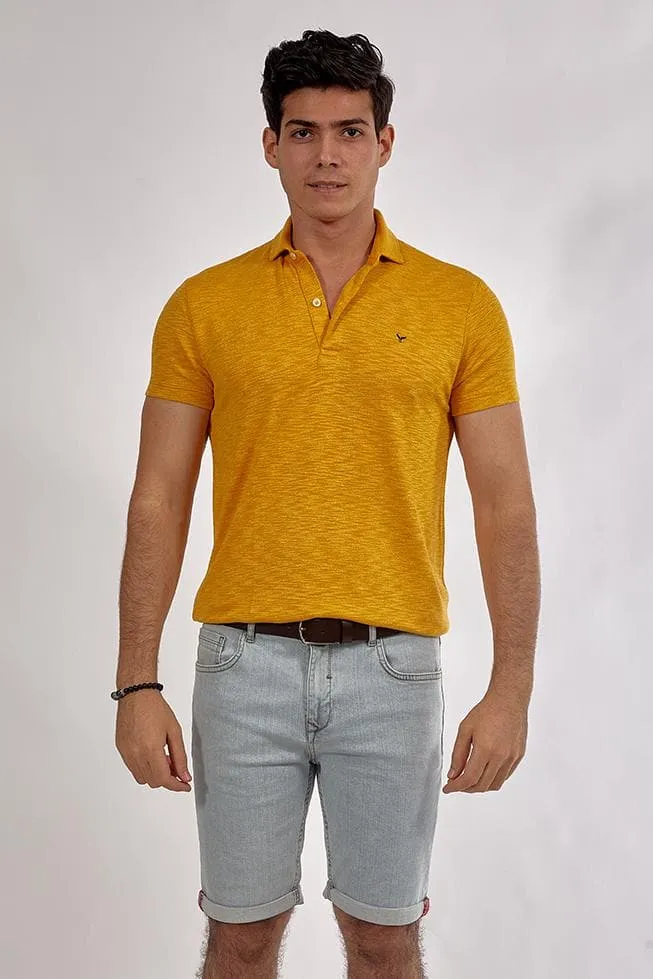 Short Sleeve Textured Polo Shirt MUSTARD