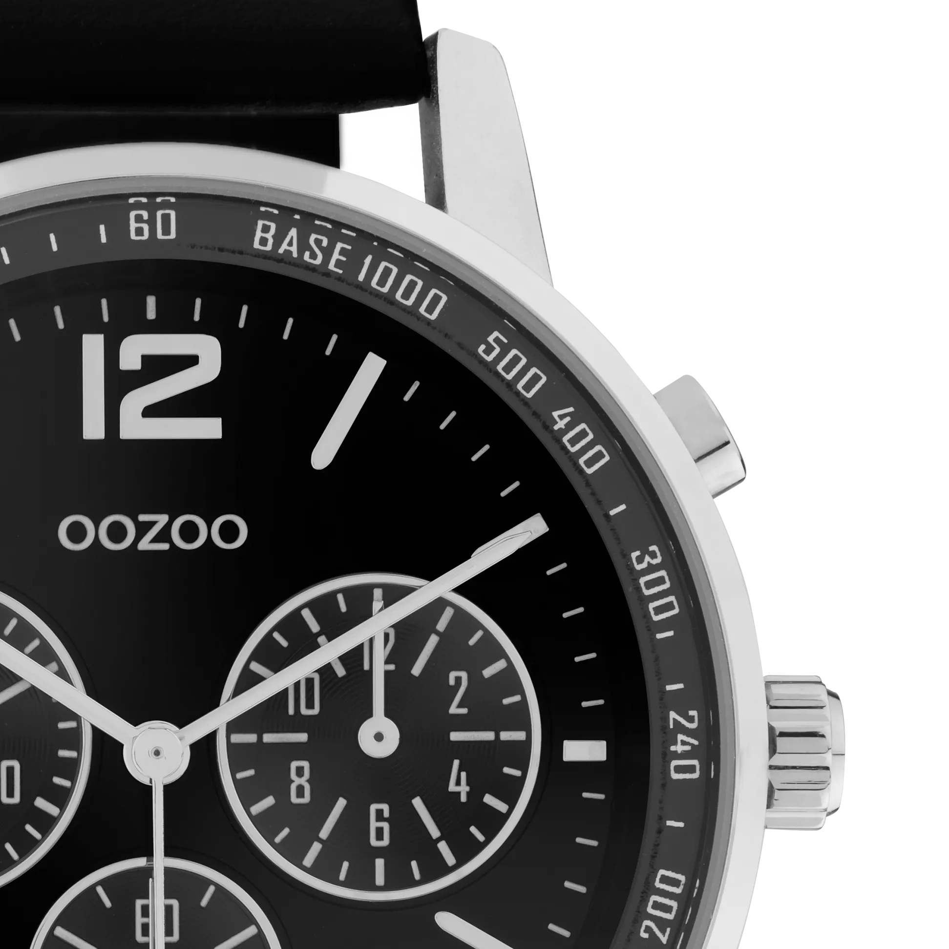 Silver coloured OOZOO watch with black leather strap - C10813