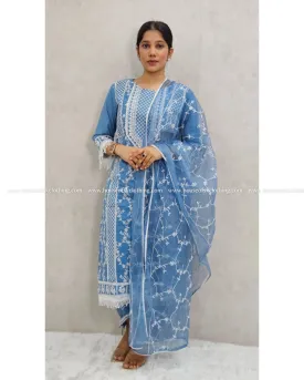 Steel Blue Paki Cotton Kurta Set