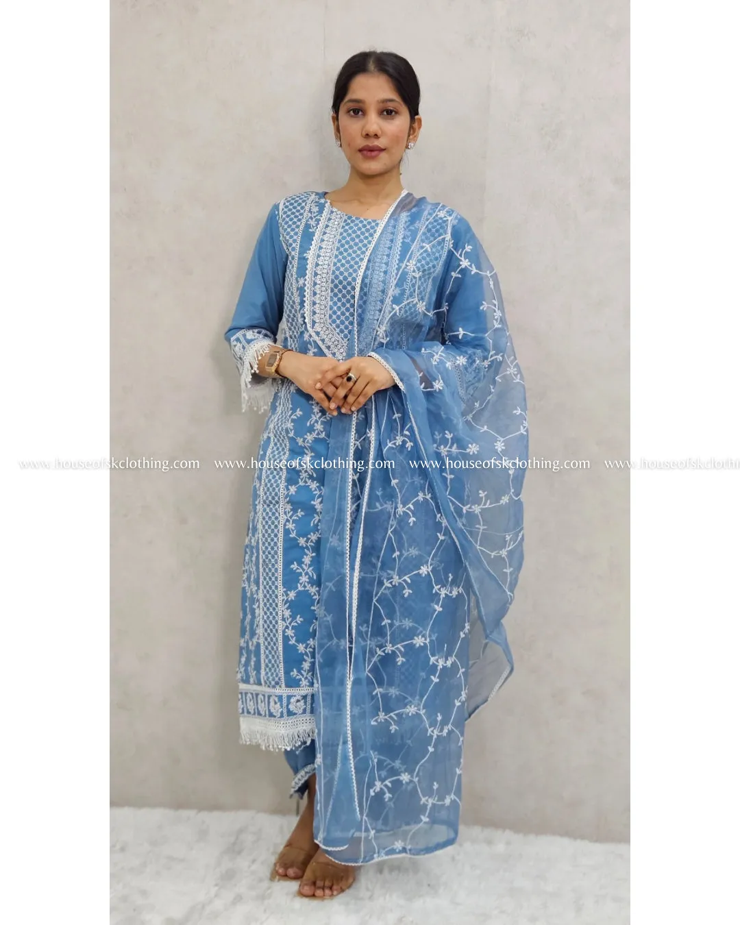 Steel Blue Paki Cotton Kurta Set