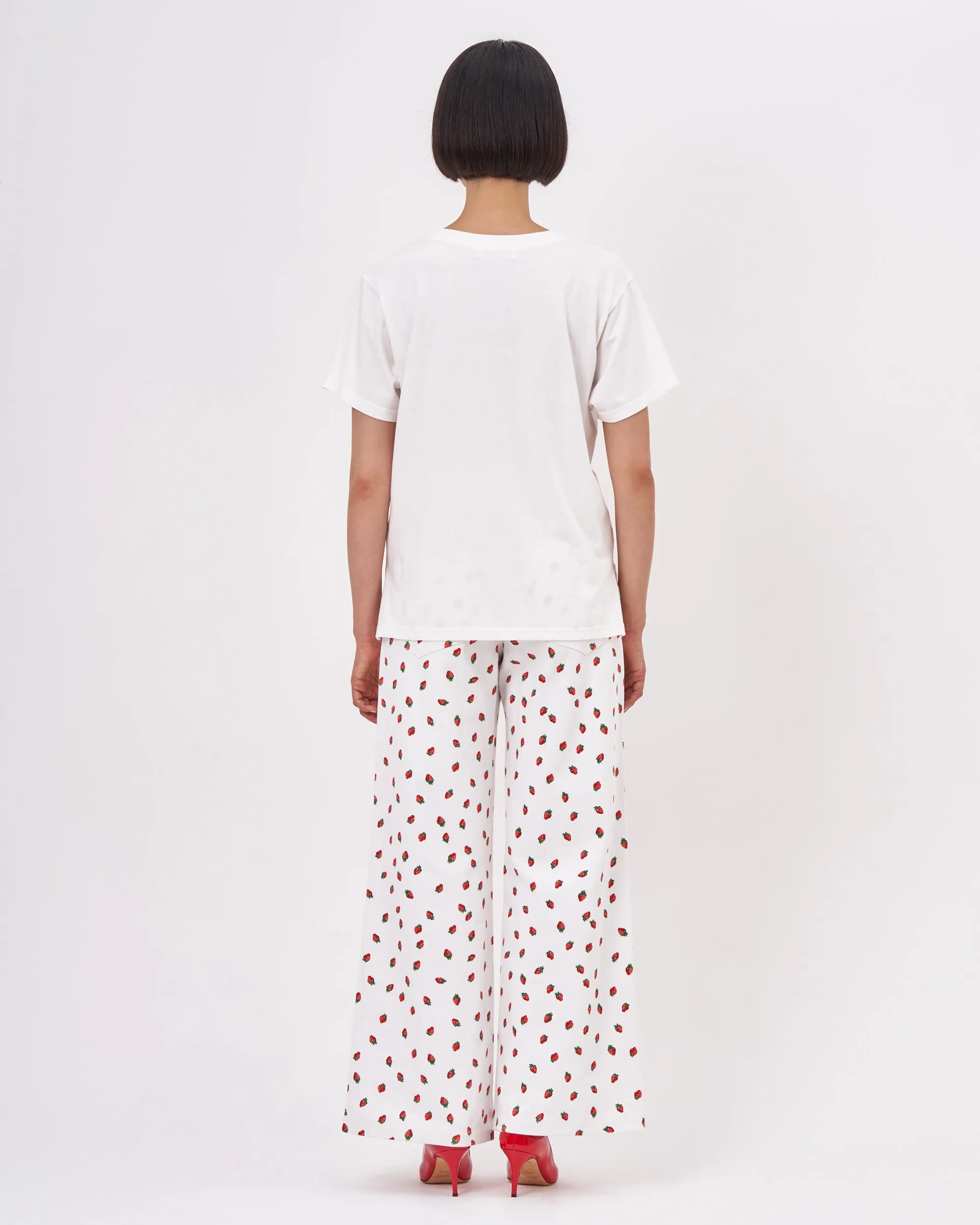 Strawberry denim pants (White)