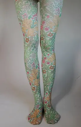 Yellow Golden Lily by WILLIAM MORRIS Printed Art Tights